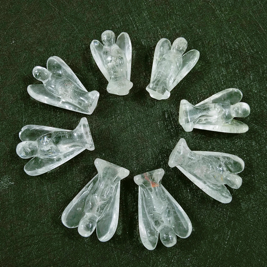 Huiying Crystal Carved Hand Carved Angels for Gifts Clear Quartz Sculpture Feng Shui Decorative Items 1.5 Inch