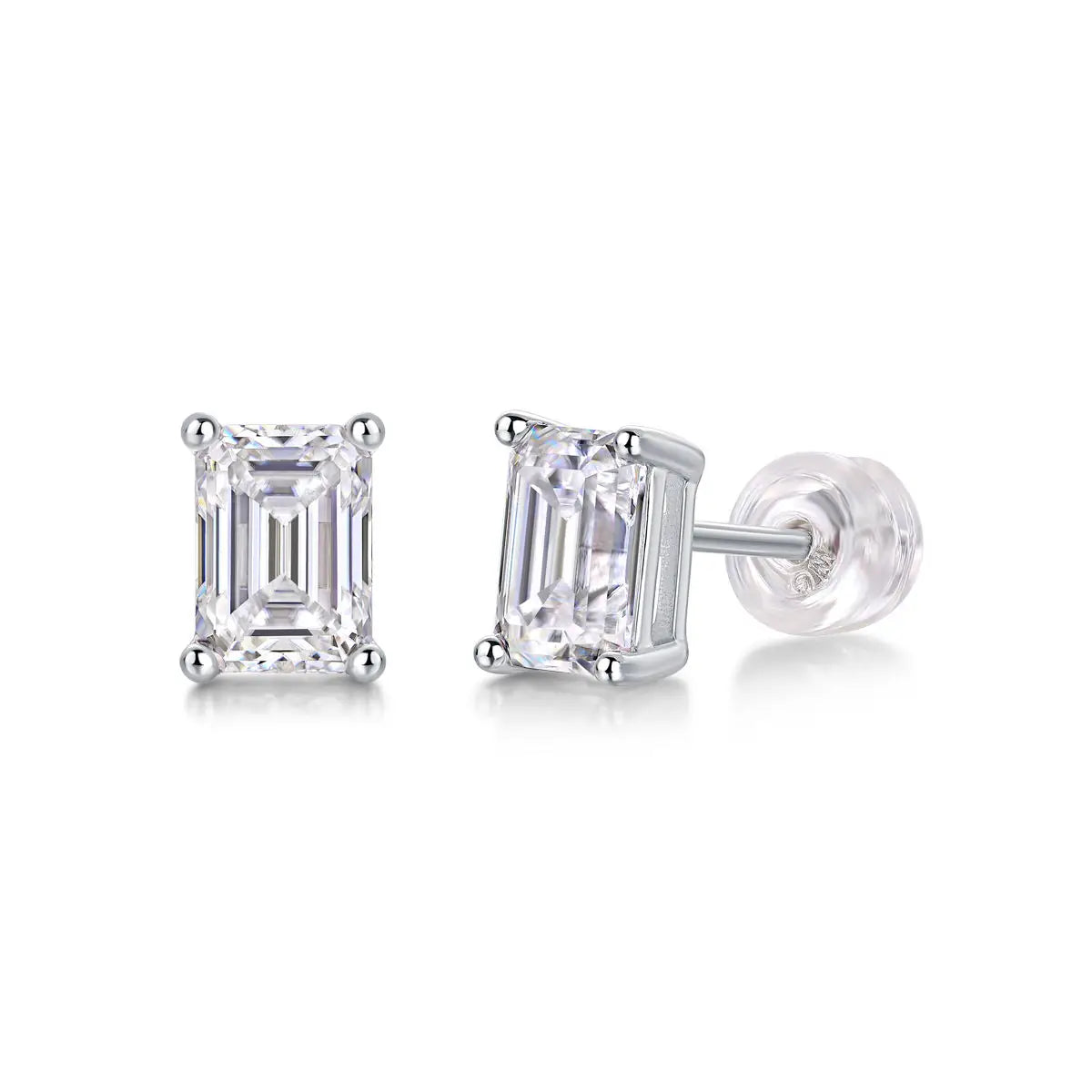 4CT 18K White Gold Plated 925 Sterling Silver VVS D Color Moissanite Stud Earrings Four Claws Geometric Classic Anniversaries