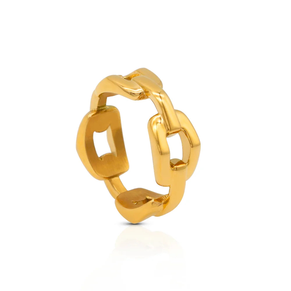 Chris April Fashion Jewelry in Stock 316L Stainless Steel Minimalist Pvd Gold Plated Link Chain Shape Ring for Women