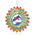 Moving Rainbow Dolphin Wind Spinner 3D Stainless Steel Hanging Patio and Garden Outdoor Decorations