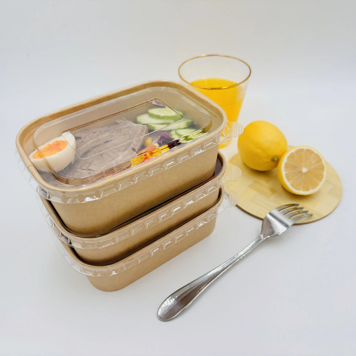 Disposable Eco-Friendly Kraft Paper Food Box Anti-Fog Lid To-Go Lunch Sushi Potato Chips Baby Food UV Coating Embossing