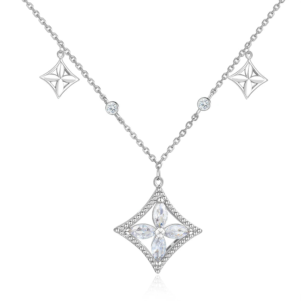 Customized Women's Trendy Rhodium Plated 925 Sterling Silver Zircon Pendant Necklace for Wedding Engagement
