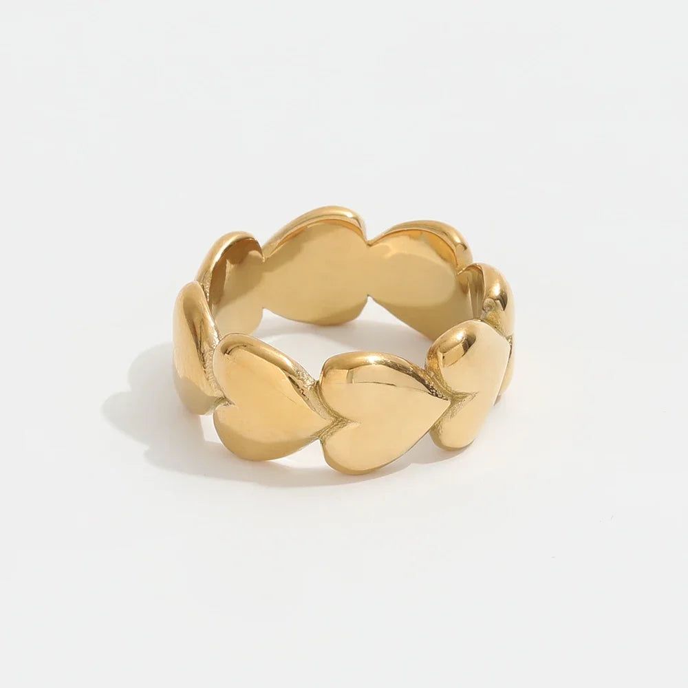 Fenny 18K Gold Plated Wholesale No Fade Dainty Romantic Love Heart Pave Stainless Steel Finger Ring Trendy for Women