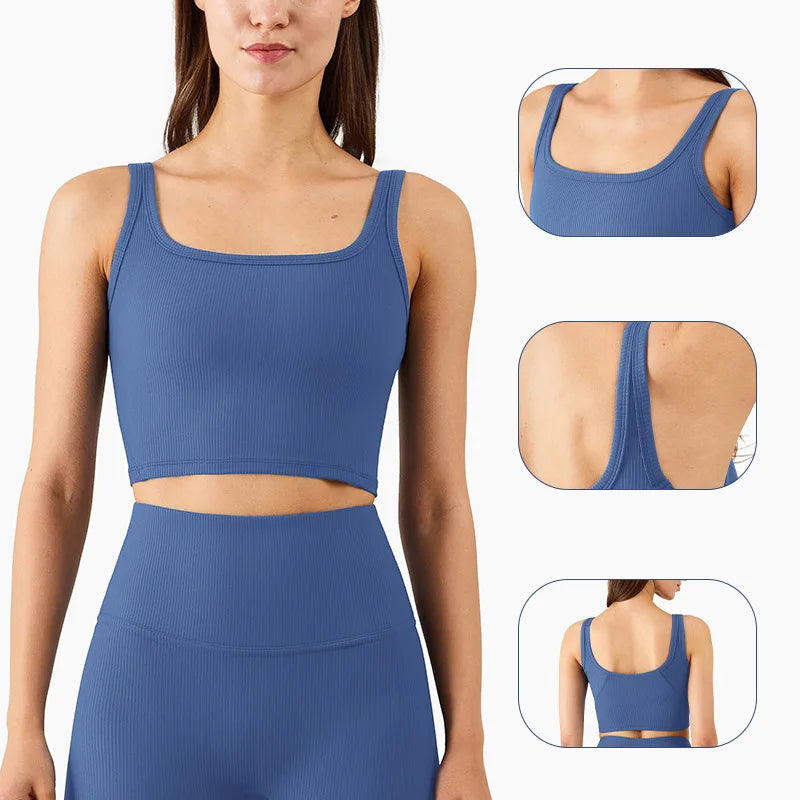 Women's Basic Solid Ribbed Knit Crop Vest Sleeveless Travel Cropped Sports Tank Top