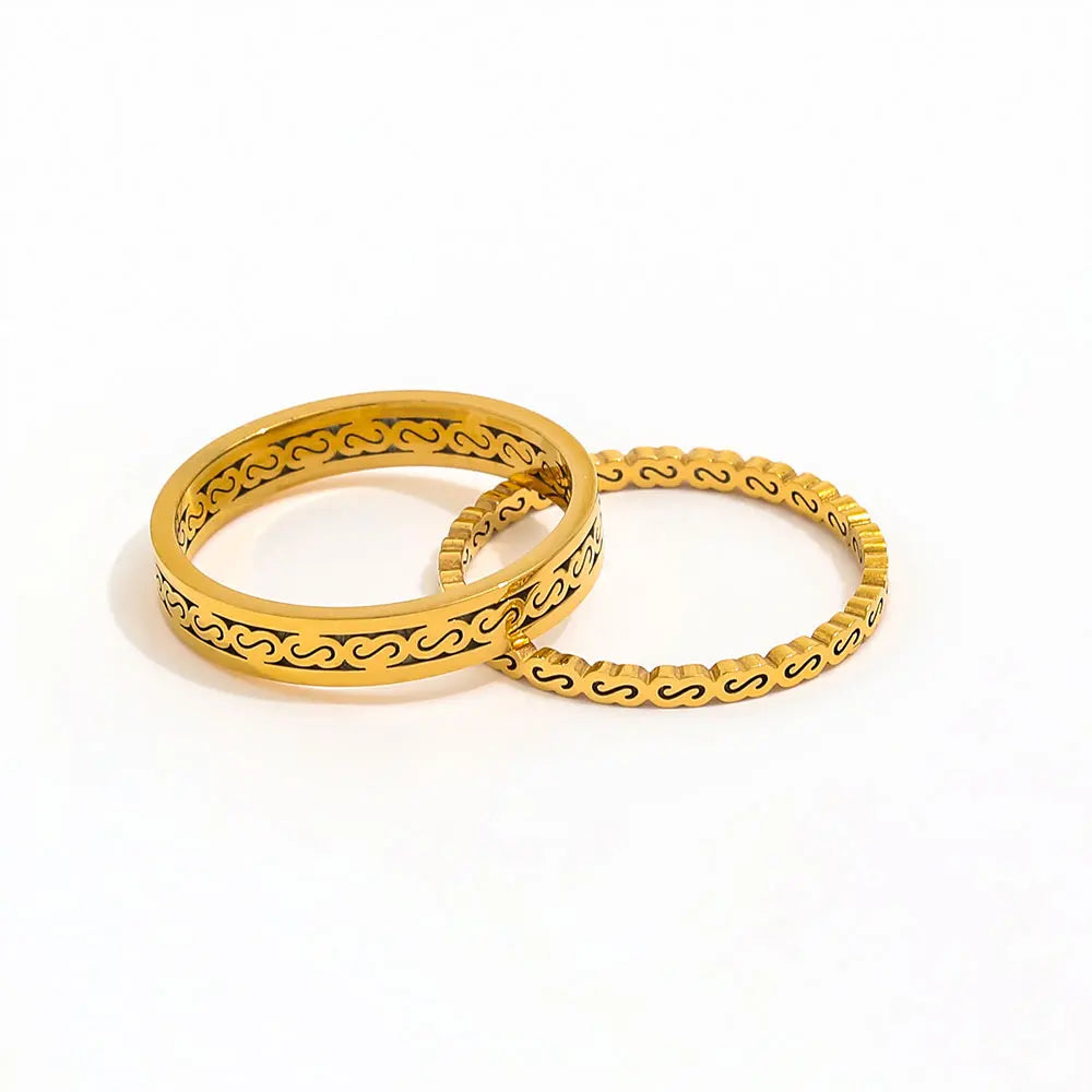 Joolim Jewelry Wholesale 18K Gold Plated Pattern Stainless Steel Rings for Women Jewelry 2022