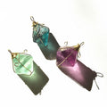 Natural Color Fluorite Raw Stone Pendant Green Blue Purple Fluorite Octahedral Rough Stone Pendant for Necklace