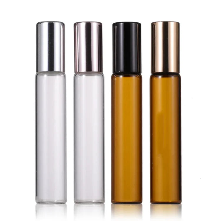 WOGU Roller Bottle 3ml 5ml 10ml Empty Small Sample Cosmetic Packaging Brown Clear Glass Essential Oil Roll on Perfume Bottle