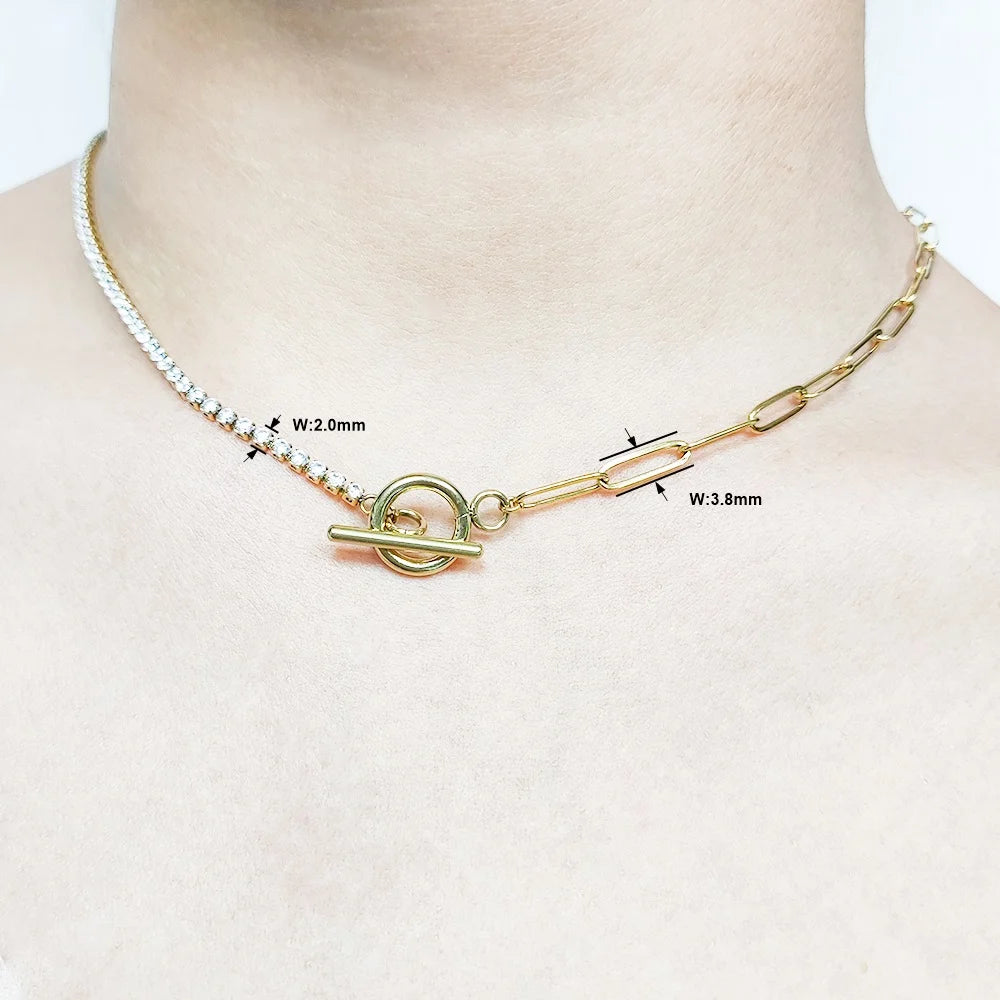 18K Gold Plated Paper Clip Chain CZ Stone Necklace Zircon Titanium Steel Jewelry Tennis Natural Stone Stainless Steel Jewelry
