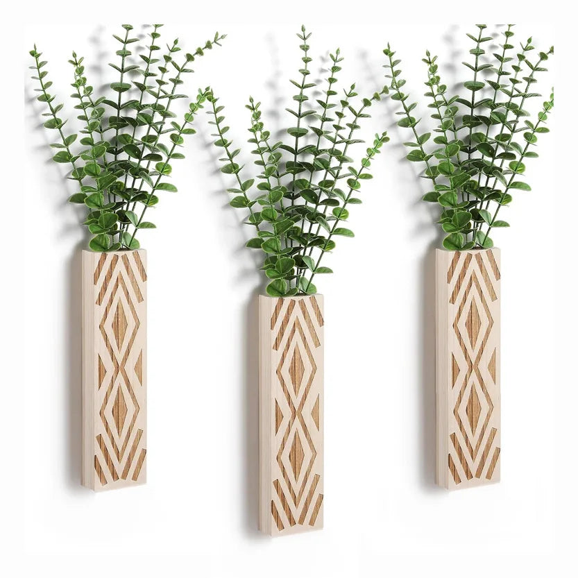Tailai Wooden Pocket Vases Hanging Planters for Dried Flower and Artificial Greenery Indoor Wall Vase for Home Decoration