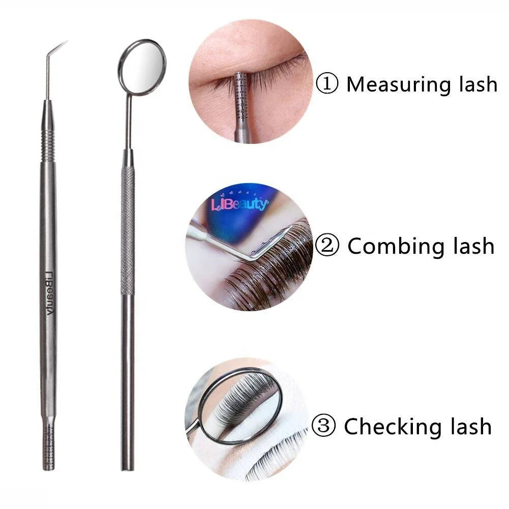 Custom Logo Lash Lift Metal Separating Tool  Professional Stainless Steel Eyelash Separator Length Marker with Eyelash Mirror