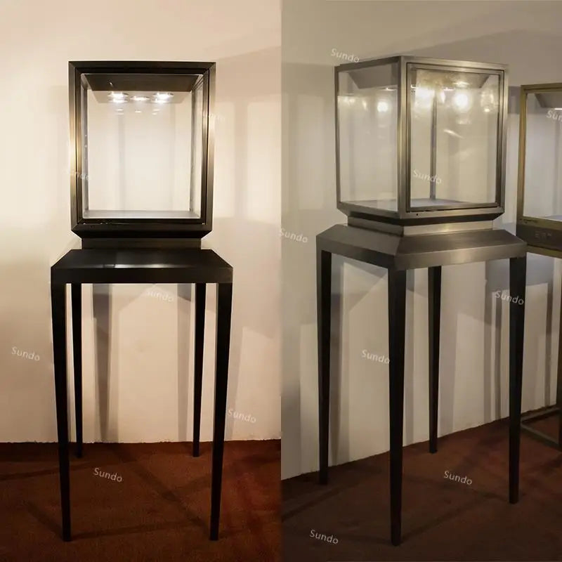 High-End LED Light Glass Showcase Jewelry Display Cabinet Lock Customizable Size for Luxury Shopping Malls Jewelry Retail Stores