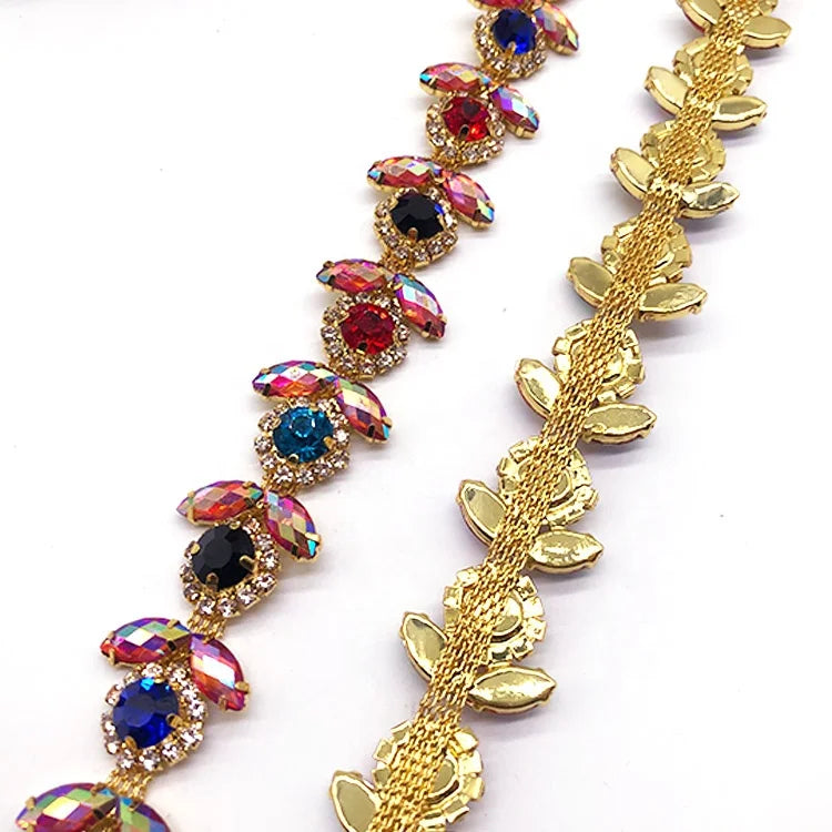 Trendy Strass Applique Rhinestone Trim Crystal Close Chain for Dress Sash and Shoes Chain Craft