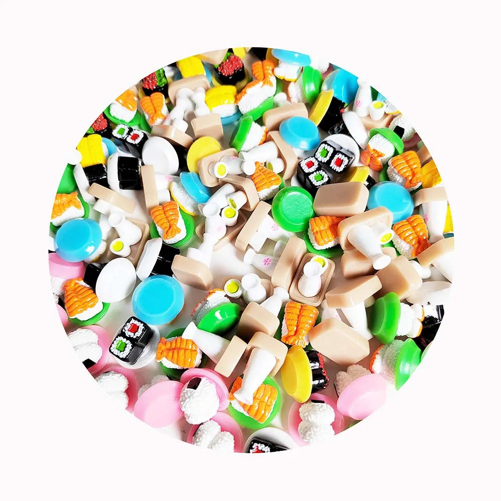 100PCS Simulation Food Sushi Miniature Flat Back Resin Cabochon Scrapbooking for Phone Handmade Jewelry Making Accessories DIY
