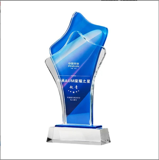 Customize Creative Free Lettering Color Printing Glass Award Premium Crystal Trophy