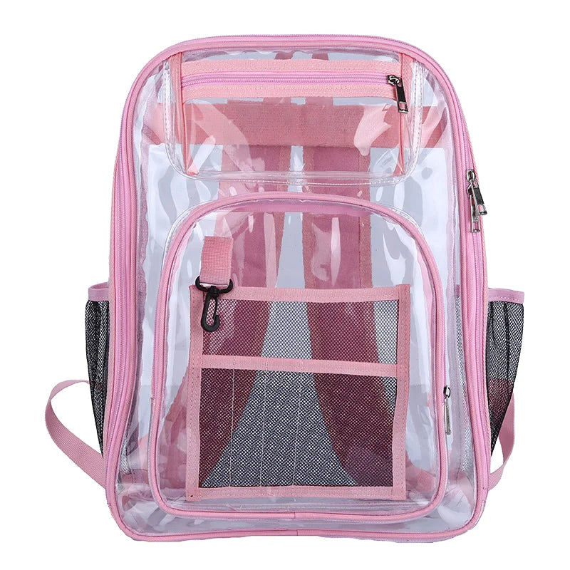 Heavy-Duty PVC Transparent Backpack Large Capacity Multiple Pockets Concert Work Travel Festival Security Black Clear Backpakck