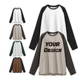 Personalised High Street Color Matching Raglan Sleeve Crewneck Long Sleeve T Shirt Oversized Silk Screen Print Tshirt Custom