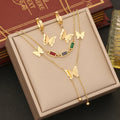 Fashion Butterfly Necklace Set Jewelry Gold Hoop Butterfly Drop Earrings Stainless Steel Long Tassel Necklace for Women