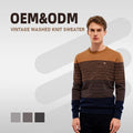 Men's Slim Crew Neck Striped Sweater Long Sleeve Olive Cardigan Hand Knitted for Winter
