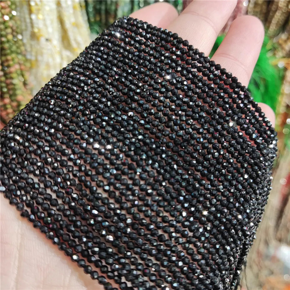 2mm 3mm 4mm Black Spinl Loose Beads Faceted Genuine Natural Gemstone Cutting Loose Gemstone Stone Beads for Jewelry Making