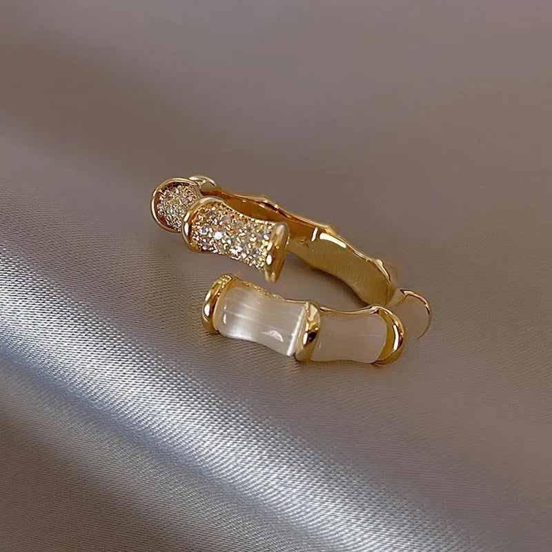 SC Trend Fashion Ring Set Opening Adjustable Rings Korean Fashion Jewelry Gold Color New Design Opals Bamboo Shape Rings