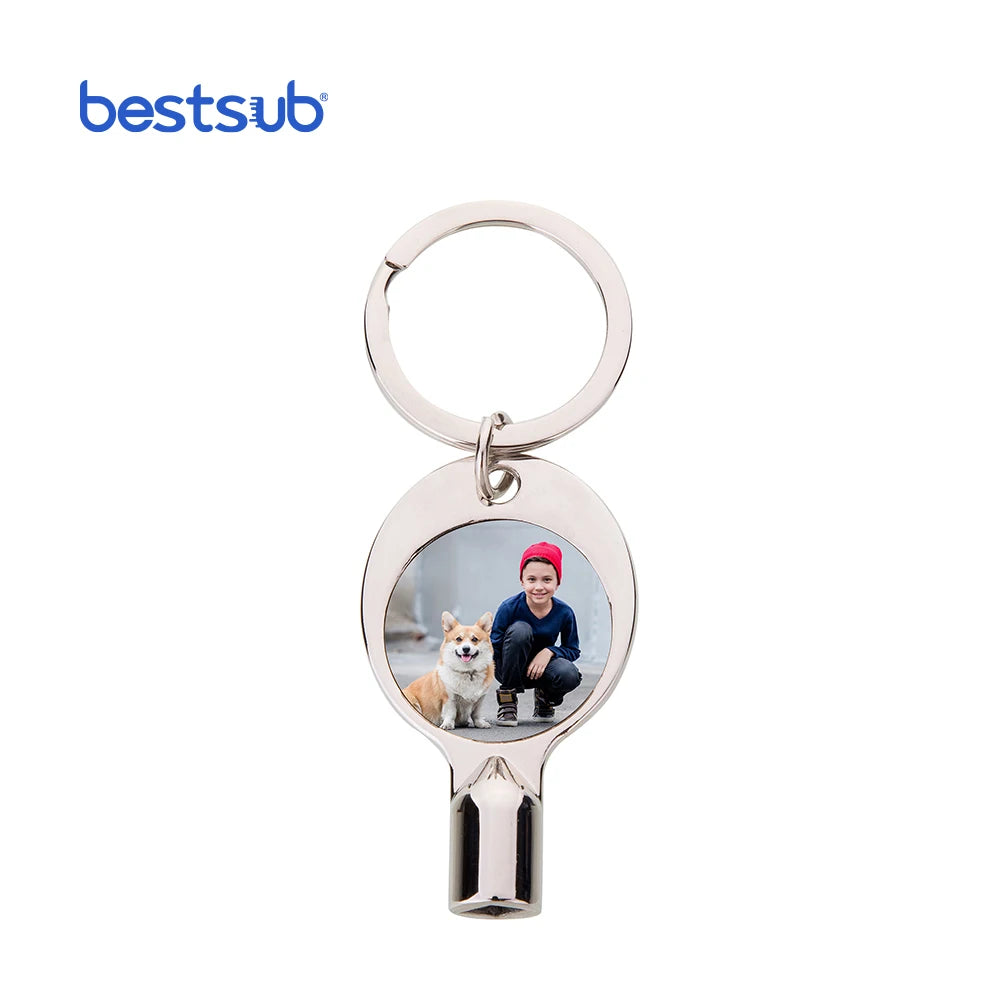 Bestsub Wholesale Round Sublimation Blanks Radiator Key Keyring Rotate Custom Metal Logo Keychain