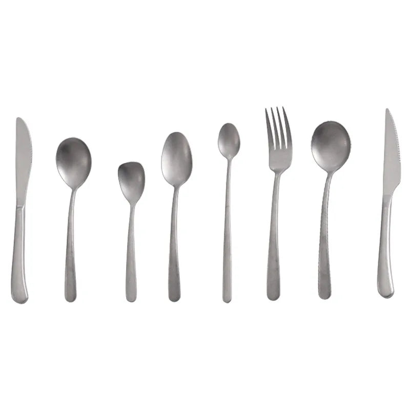 Vintage Nordic Matte Polishing Flatware Set Make Old Retro Brushed Cutlery Set Stainless Steel Tableware Knife and Fork Spoon