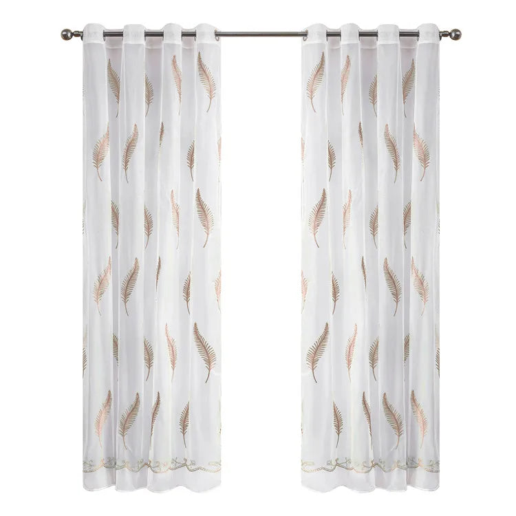 Polyester Embroidered Living Room Decoration Sheer Curtain// High Quality European Style Leaves Brown Curtain Bedroom Window