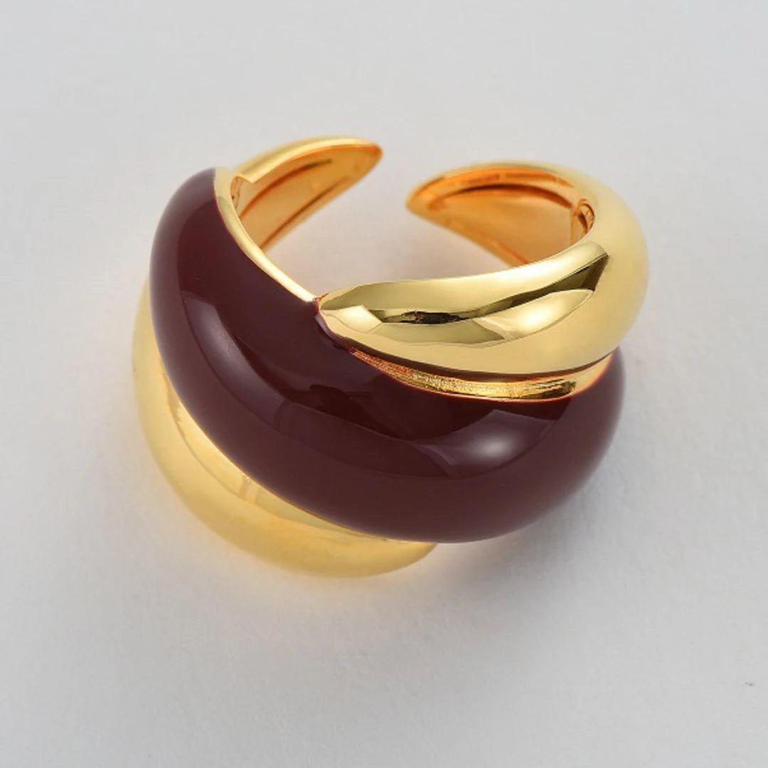 Fashion Personalized Brass Electroplated Gold Cream Color Splicing Enamel Open Rings Women Jewelry Factory