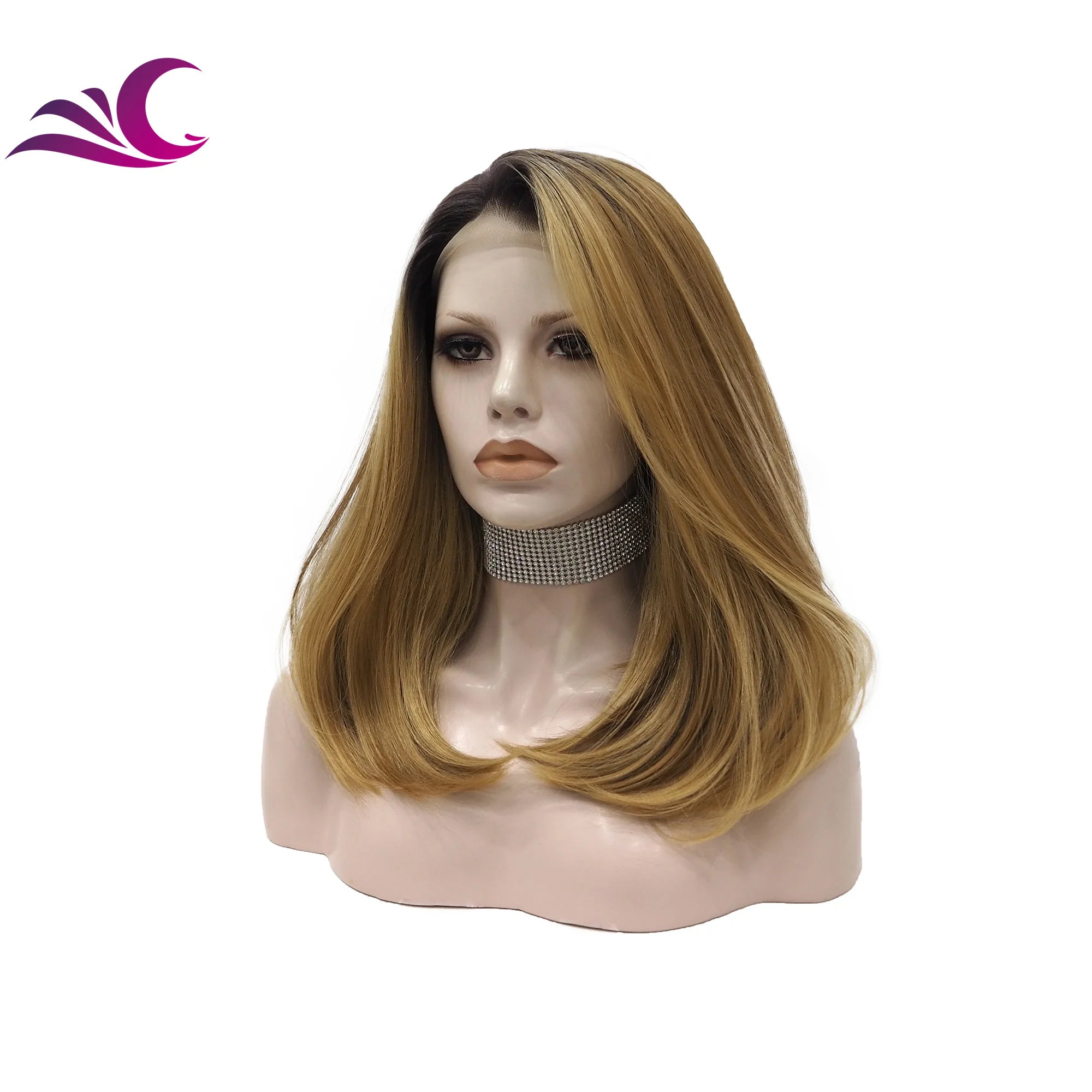 Celebrity Luxury 180% Density Brown Highlight Color Daily Bob Synthetic Wigs Matte Heat Resistant Fiber Wig for White Girl