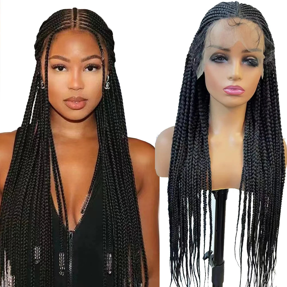 Braided Lace Wig 36inch Length Middle Line Type Synthetic Box Braids Frontal Lace Wig