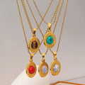 Stainless Steel Gold Plated Necklace for Children's with Turquoise Inlay Embossed Round Pendant Clavicle Chain Jewelry Wholesale