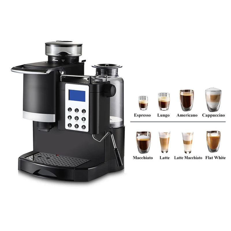 All-in-one Coffee Machine Professional Espresso Maker with Grinder for Cappuccino Americano Kitchen Appliances 220V/110V