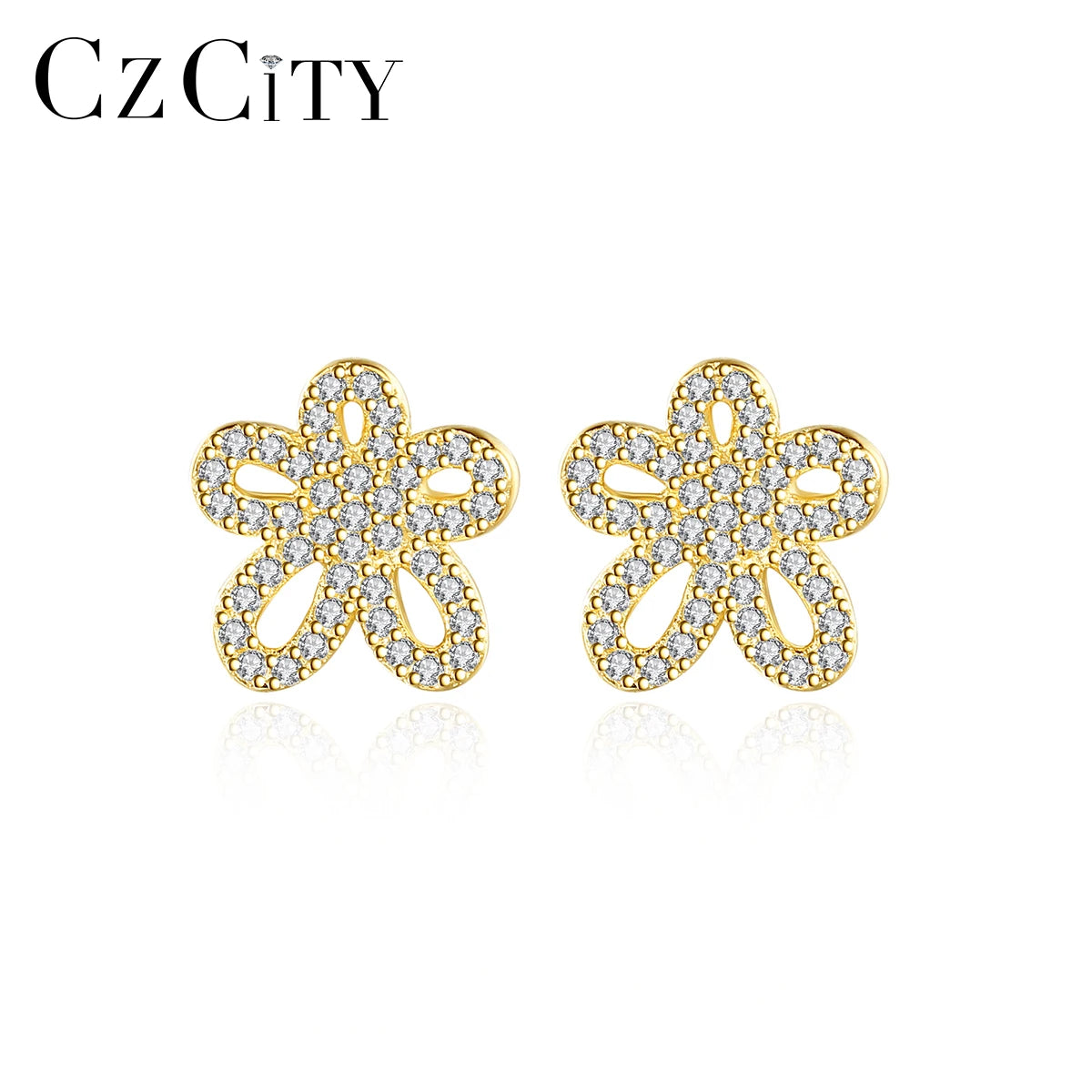 CZCITY Earing Zirconia Trendy Fine Jewelry Women's Trend Flower for Woman Fashion Gold Plated Stud Earring