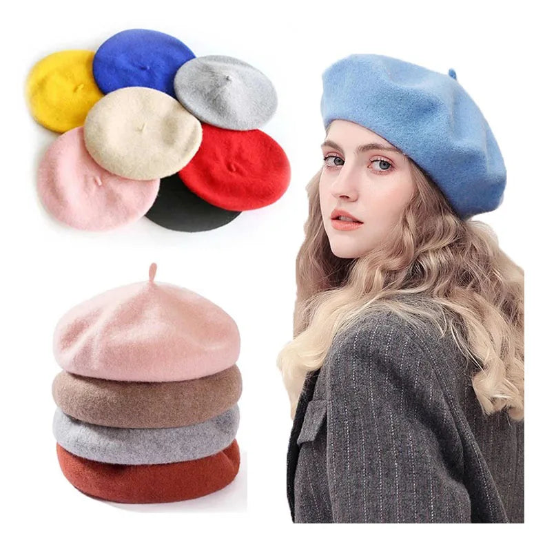 RTS 30 Colors in Stock Hat Manufacture Solid Color Wholesale Beret Hats for Ladies Wool French Women Beret Hat High Quality