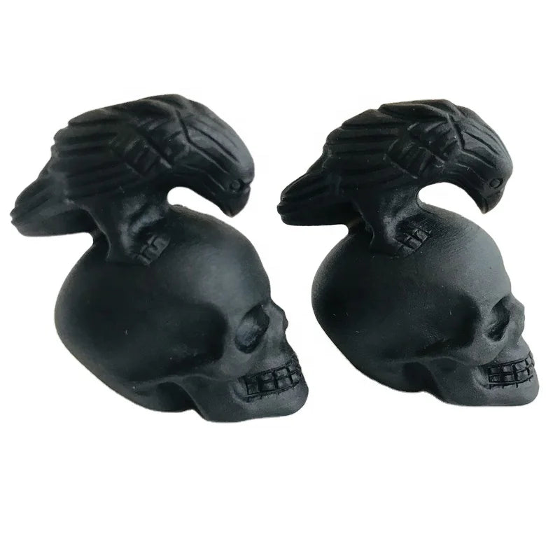 Custom Made Animal Raven Crow Crystals Stone Black Obsidian Crystal Skulls for Fengshui Decoration