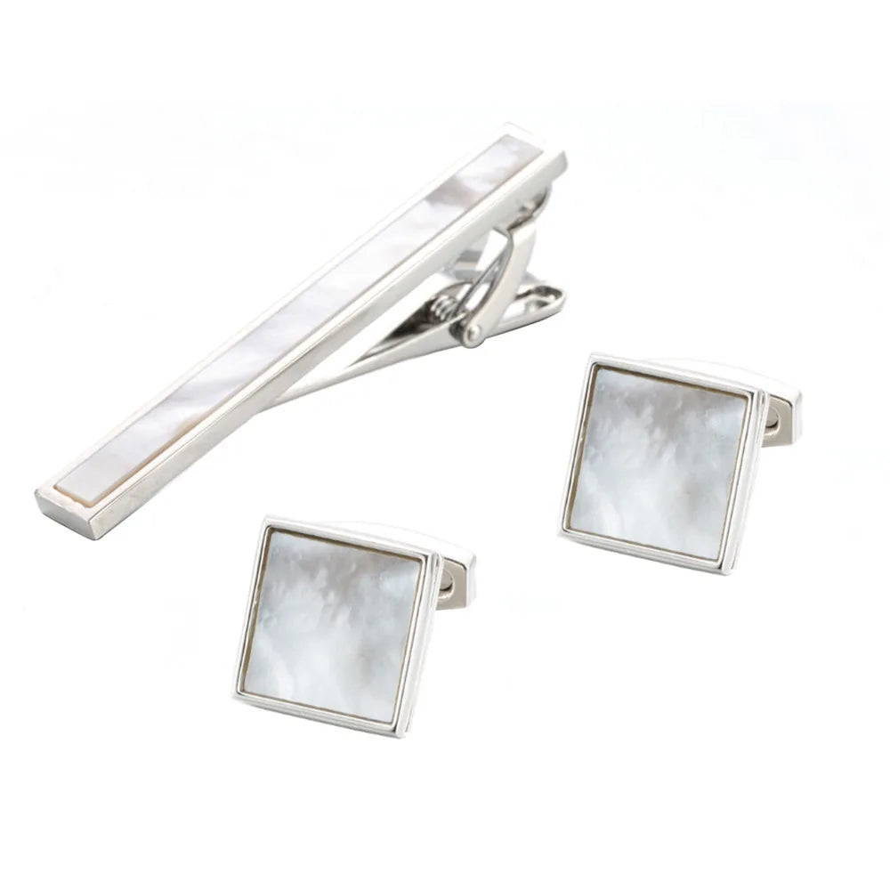 Wholesale Natural Mother Pearl Shell Cufflinks Tie Clips Custom Mens Suit Shirt Fashion Accessory Tie Bar Wedding Tuxedo Tie Pin