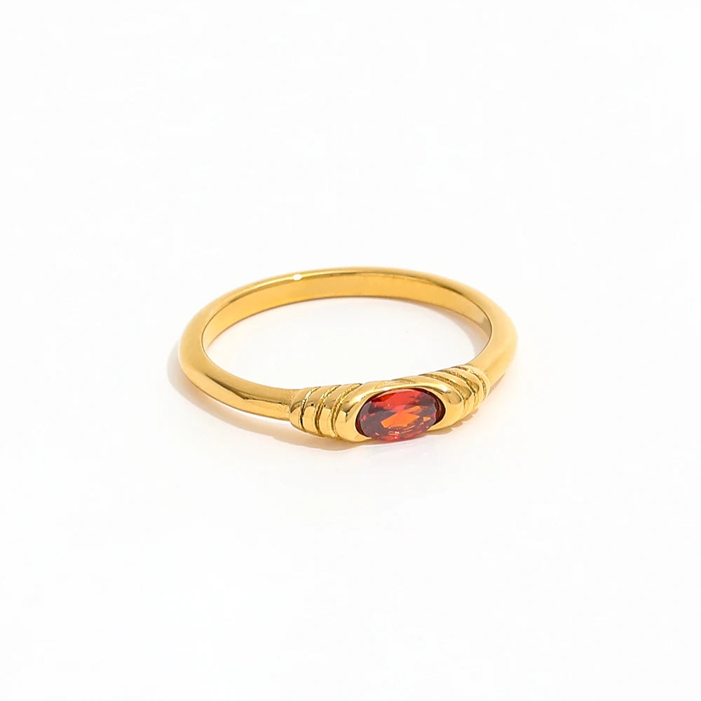 High End 18K PVD Gold Plated Red Mini Goose Egg Zirconia Rings Vintage Crystal Stainless Steel Tarnish Free Jewelry