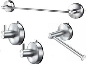 Stainless Steel Wall Mount Bathroom Hardware Accessory Kit Vacuum Suction Cup Towel Bar Set