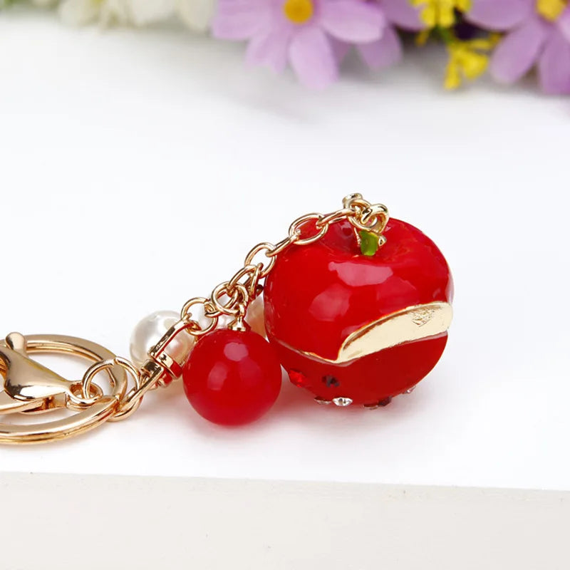 2024 Wholesale Christmas Gift Apple Car Key Chain Female Bag Pendant Metal Key Chain Ring