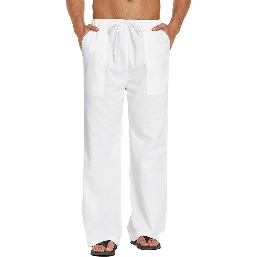 Custom Mens 100% Linen Loose Casual Lightweight Elastic Waist  Pants
