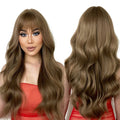 Wigs Wholesale Long Wavy Brown Synthetic Hair Women's Natural Wave Heat Resistant Wig with Bangs for Women Afro Wig