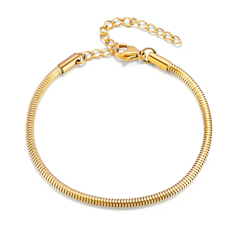 Trendy 18K Gold Snake Chain Bracelet for Men Women Waterproof Stainless Steel 2mm Round Snake Chain Bracelet