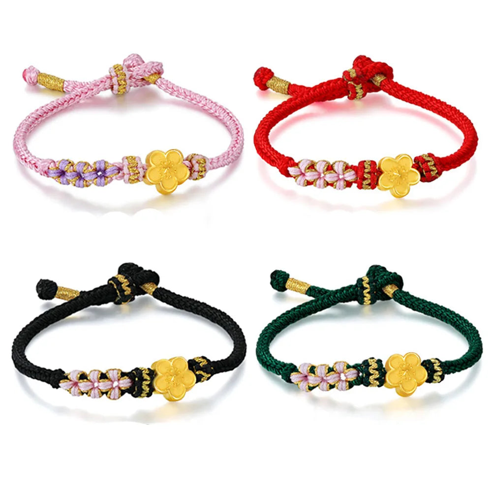 Adjustable Friendship String Bracelet for Guys Boyfriend with 14k Gold Filled Peach Blossom Charm Bulk Jewelry