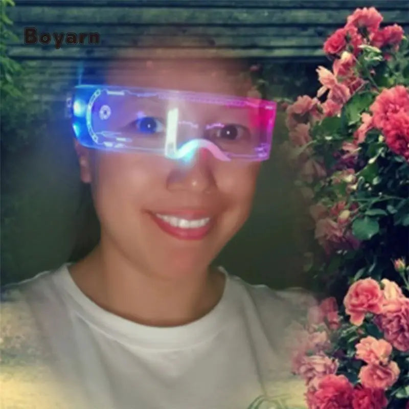 Boyarn Acrylic Luminous Dance Party Decorative Rave Eyeglasses LED Light up Sun Glasses for Night Club Futuristic Sunglasses