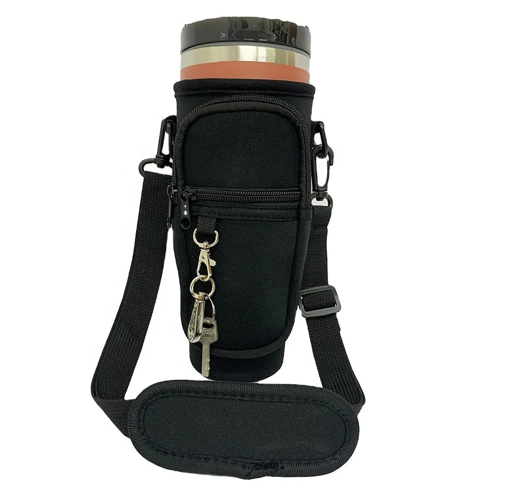 40oz Water Bottle Cooler  Bottle Sleeve with Shoulder Strap and Zip Pocket for Travel Picnic