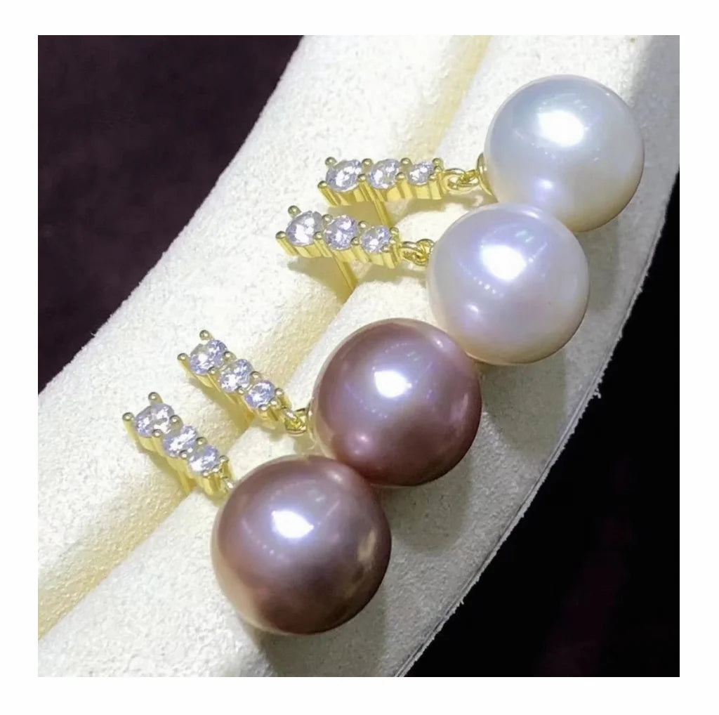E1251 10-11mm DIY Natural Freshwater Pearl Charm Earrings Mounting Accessory 925 Sterling Silver Gold Plated  Jewelry for Women