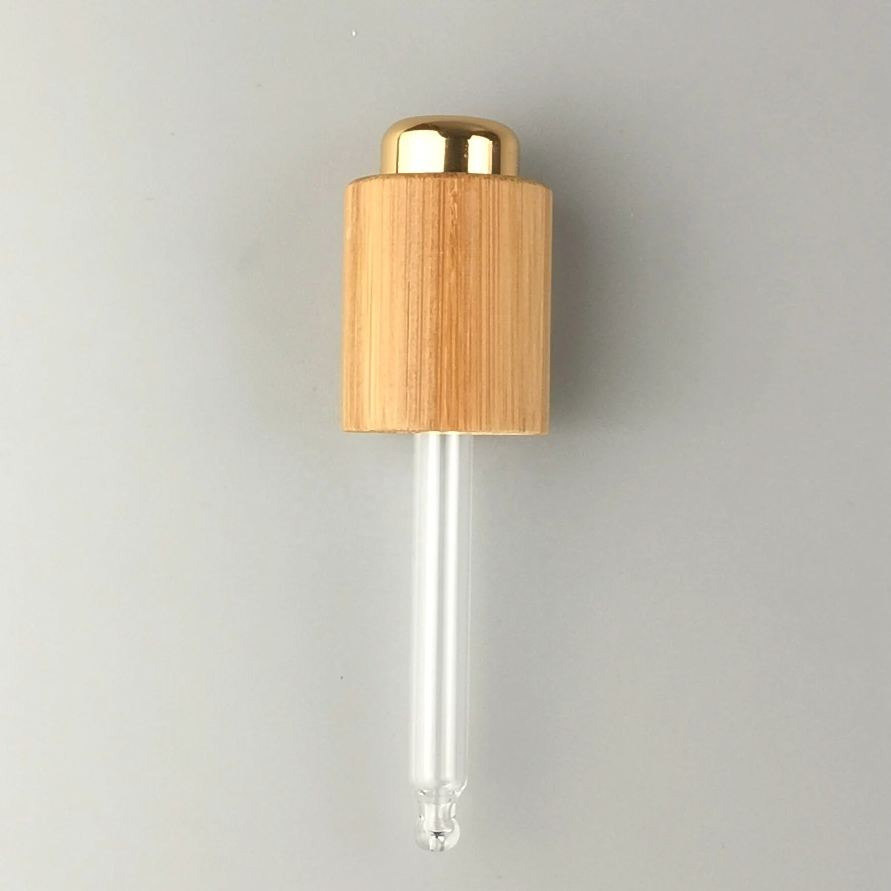 Pressure Dropper Pipette 18 mm Bamboo Dropper Cap Gold Top Push Button Dropper with Glass Pipette for Essential Oil Bottles