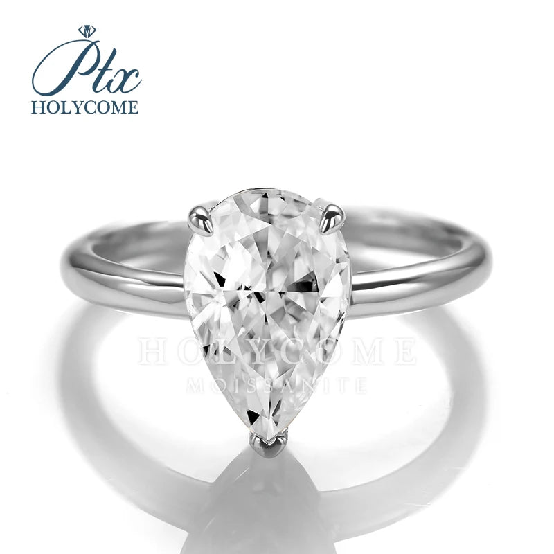 Holycme Jewelry Sales Pear Cut 7x9mm 925 Silver 18k White Gold Plated Loose Moissanite Diamond Engagement Ring