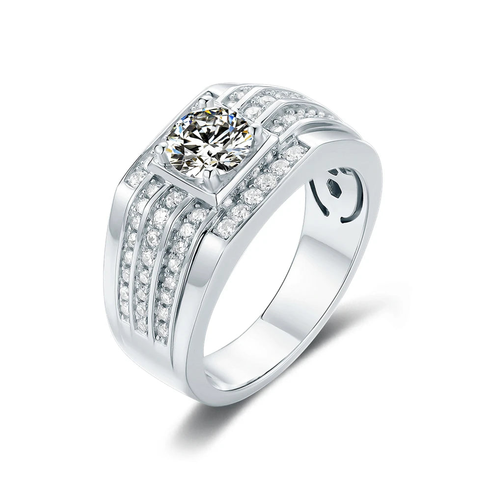 Luxury Rhodium Plated 1 Carat Moissanite Ring Men Custom 925 Sterling Silver Moissanite Engagement Ring With GRA Certificate
