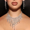 Hot Fashion Luxury Engagement Wedding Bridal Jewelry Set Shiny CZ Zircon Crystal Rhinestone Necklace Earrings Set Women